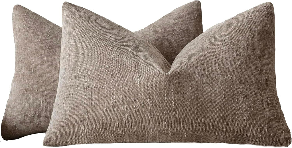 Chenille Haze-Textured Cushion Covers - Pack of 2 - Taupe, 30cm x 50cm