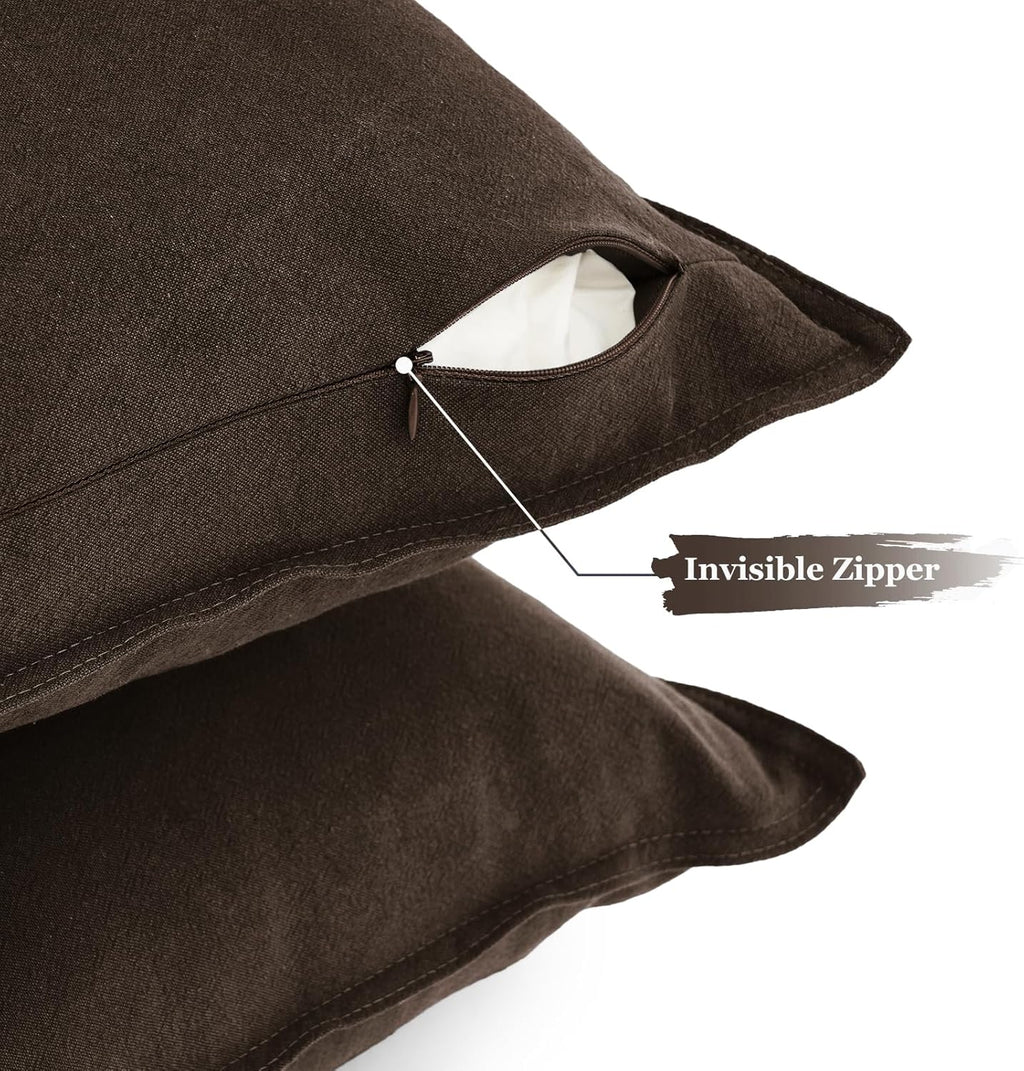 Linen & Cotton Blend Cushion Covers - Twin-Pack - Dark Brown