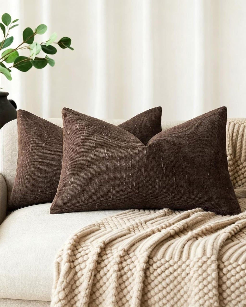 Chenille Haze-Textured Cushion Covers - Pack of 2 - Coffee, 30cm x 50cm