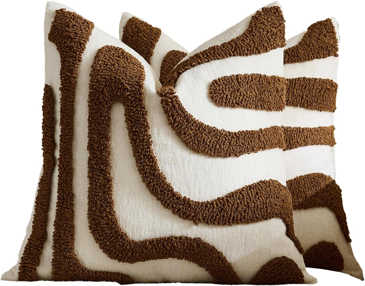 Tufted Wave Cushion Covers Set of 2, Brown, 45 x 45 cm
