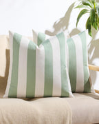 Striped Outdoor Waterproof Cushion Covers Sage Green 45x45cm
