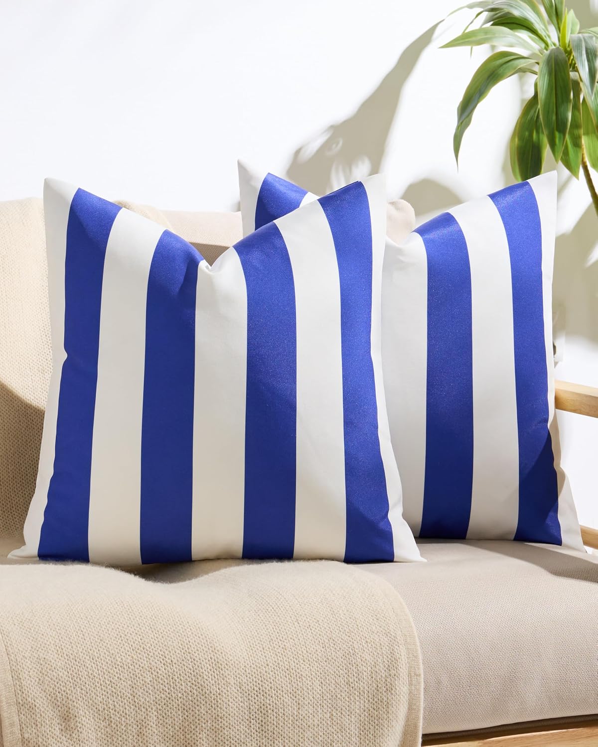 Striped Outdoor Waterproof Cushion Covers Royal Blue 45x45cm