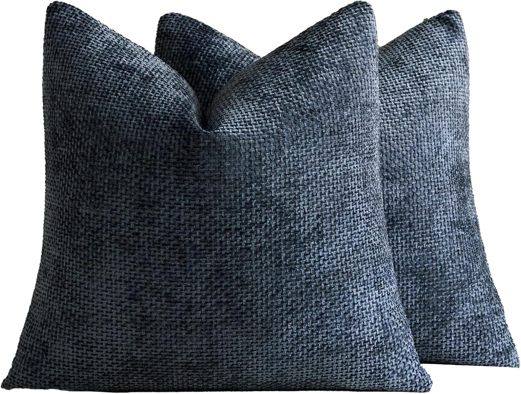 Chenille Grid Cushion Covers - Pack of 2 - Midnight, 45cm x 45cm