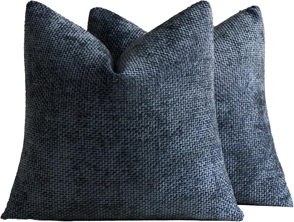 Chenille Grid Cushion Covers - Pack of 2 - Midnight, 45cm x 45cm