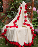 3-in-1 Round Rosebud Knit Throw - Red, 130cm Diameter