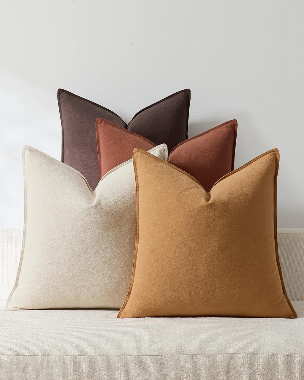 Linen & Cotton Blend Cushion Covers - Pack of 4 - Warm Brown, 45cm x 45cm