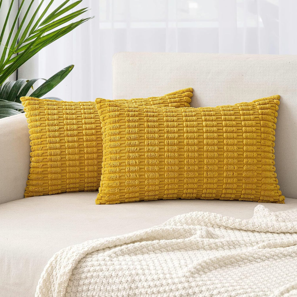 Boho Corduroy Cushion Covers - Twin-Pack - Mustard - 30cm x 50cm