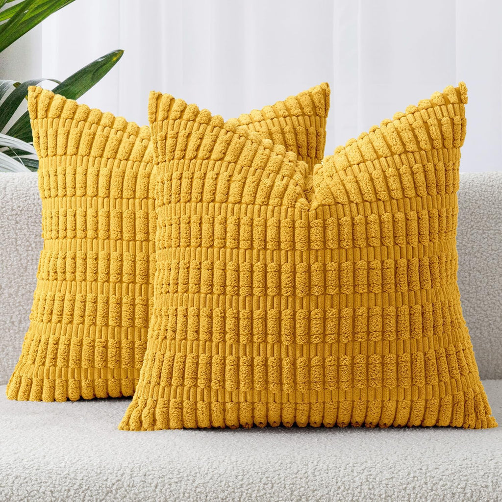 Boho Corduroy Cushion Covers - Twin-Pack - Mustard - 45cm x 45cm