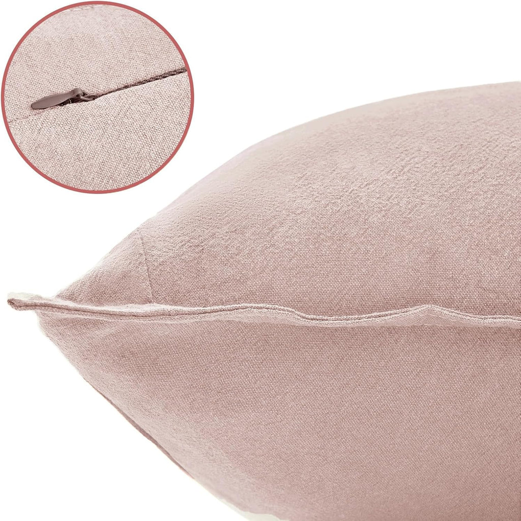 Linen-Cotton European Pillowcases - Soft & Breathable with Hidden Zipper Design - Pink, 65x65cm