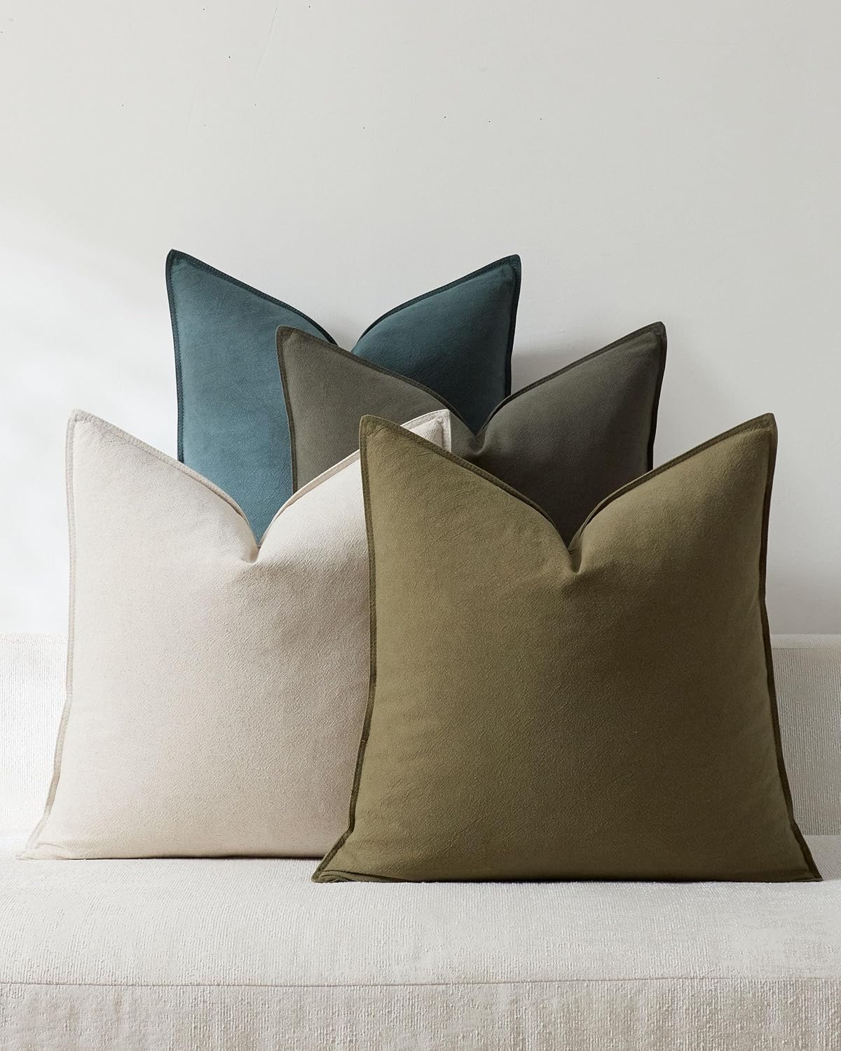 Linen & Cotton Blend Cushion Covers - Pack of 4 - Mix of Green, 45cm x 45cm