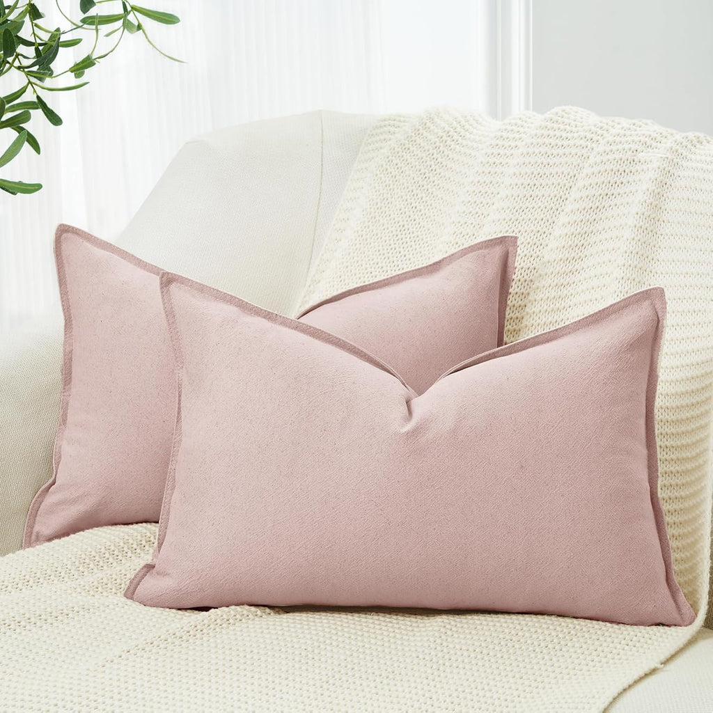 Linen & Cotton Blend Cushion Covers - Twin-Pack - Pink