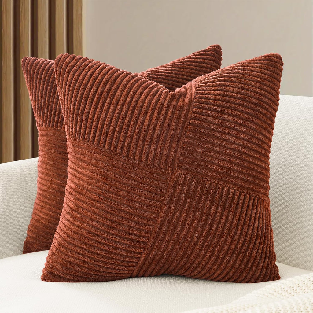 Corduroy Windmill-Inspired Cushion Covers - Twin-Pack - Brick - 45cm x 45cm
