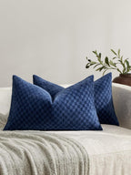 Chenille Waffle Cushion Covers - Twin-Pack - Navy Blue, 30cm x 50cm
