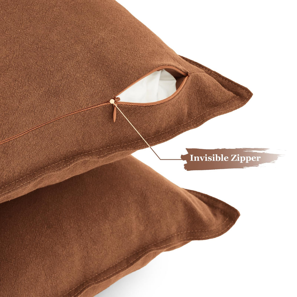 Linen & Cotton Blend Cushion Covers - Twin-Pack - Terracotta