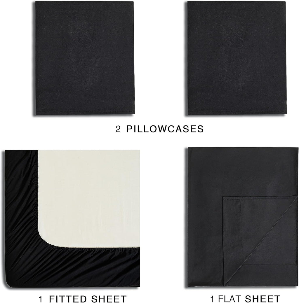 Vintage Washed Microfibre Sheet Set with Pillowcases - Black