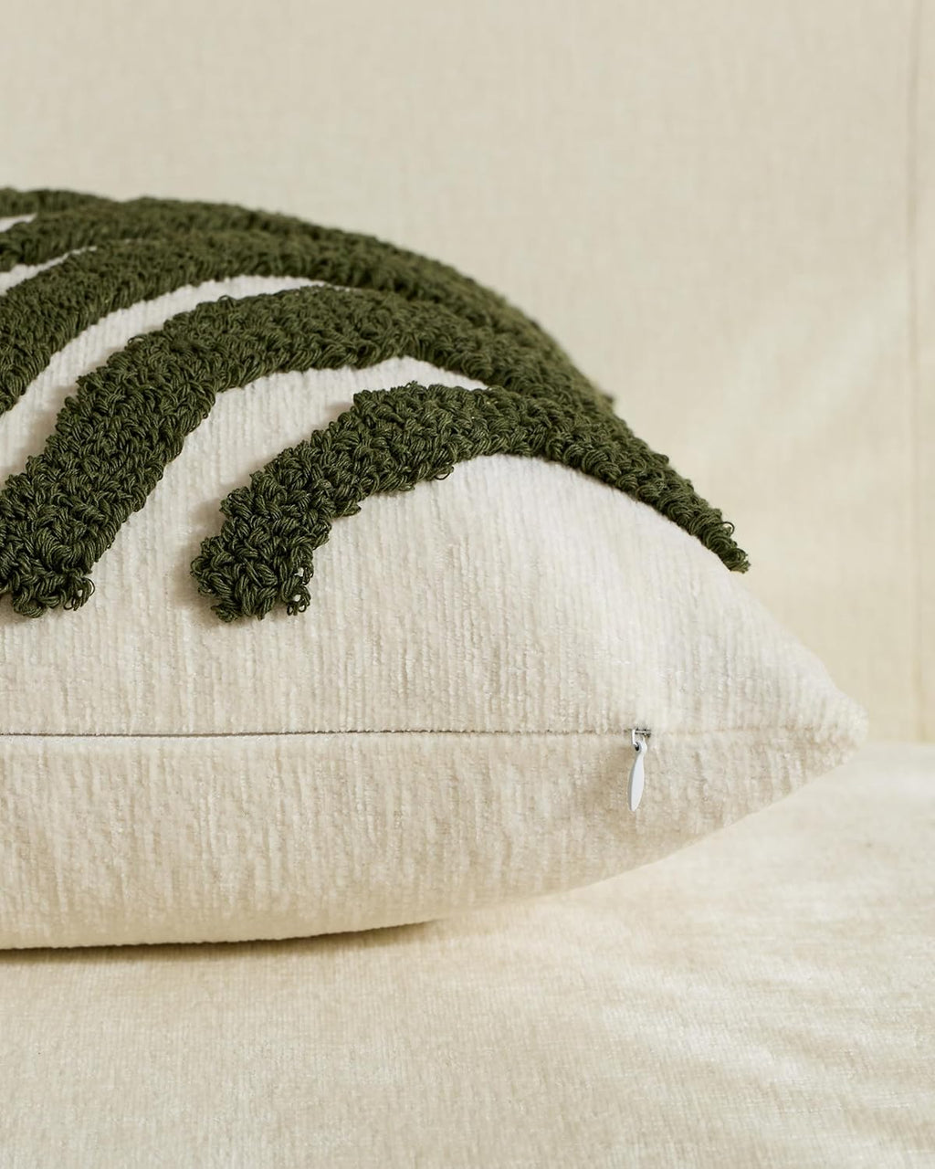 Tufted Leaf Cushion Covers - Twin-Pack - Khaki Green, 45cm x 45cm