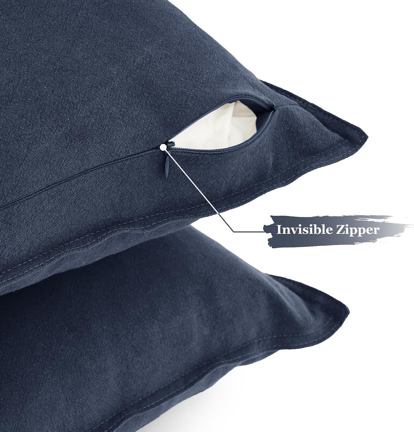 Linen-Cotton European Pillowcases - Soft & Breathable with Hidden Zipper Design - Navy, 65x65cm