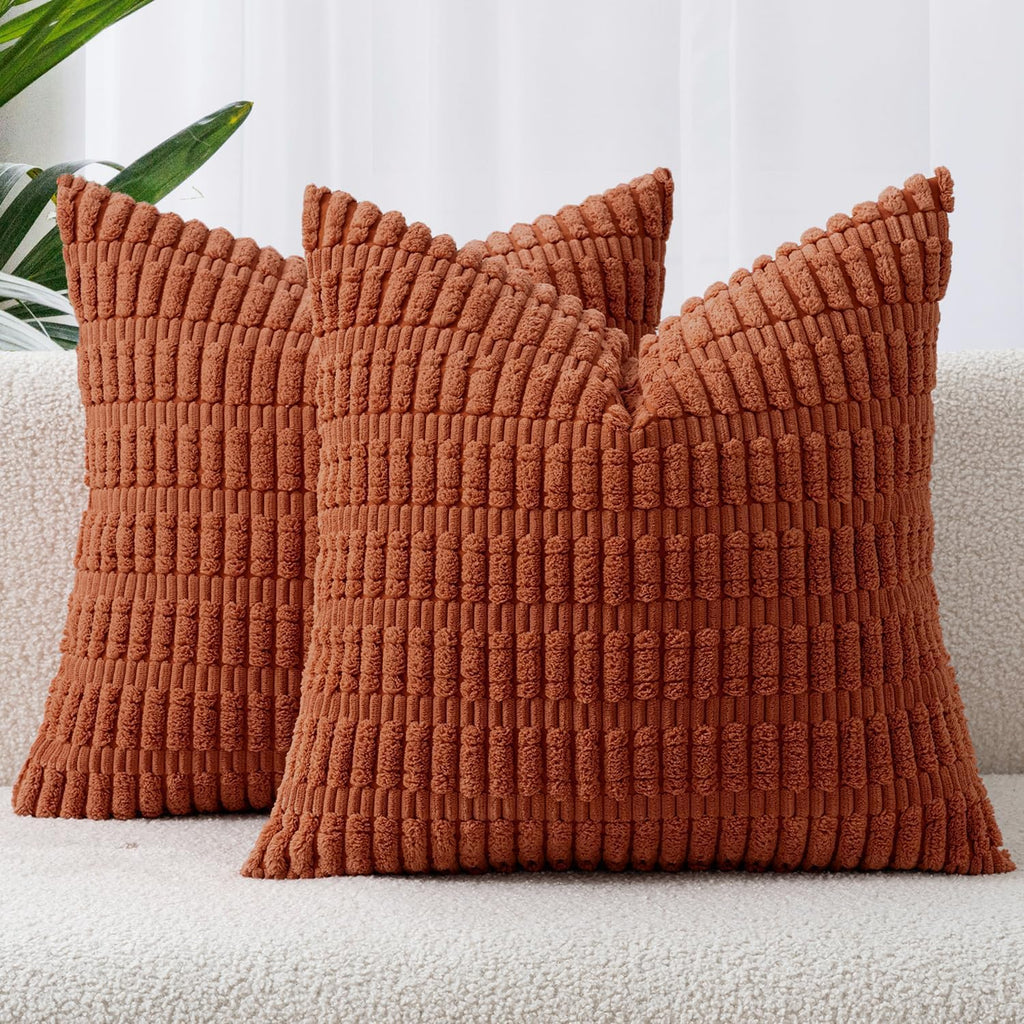 Boho Corduroy Cushion Covers - Twin-Pack - Rust - 45cm x 45cm