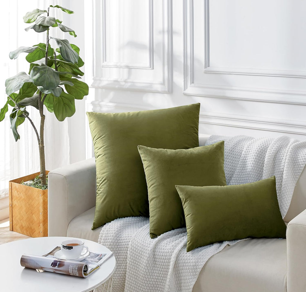 Velvet Cushion Covers - Twin-Pack - Olive Green