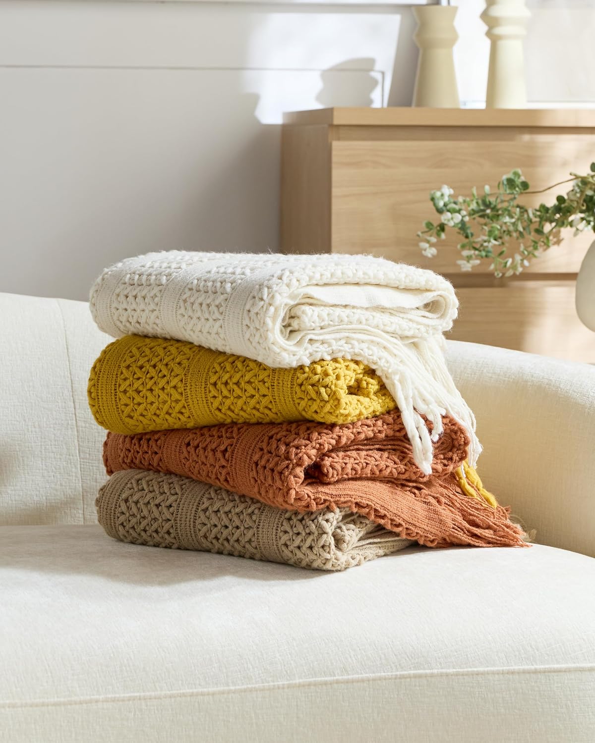 Boho Open-Knitted Throw - Terracotta, 130x170cm