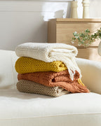 Boho Open-Knitted Throw - Natural, 130x170cm
