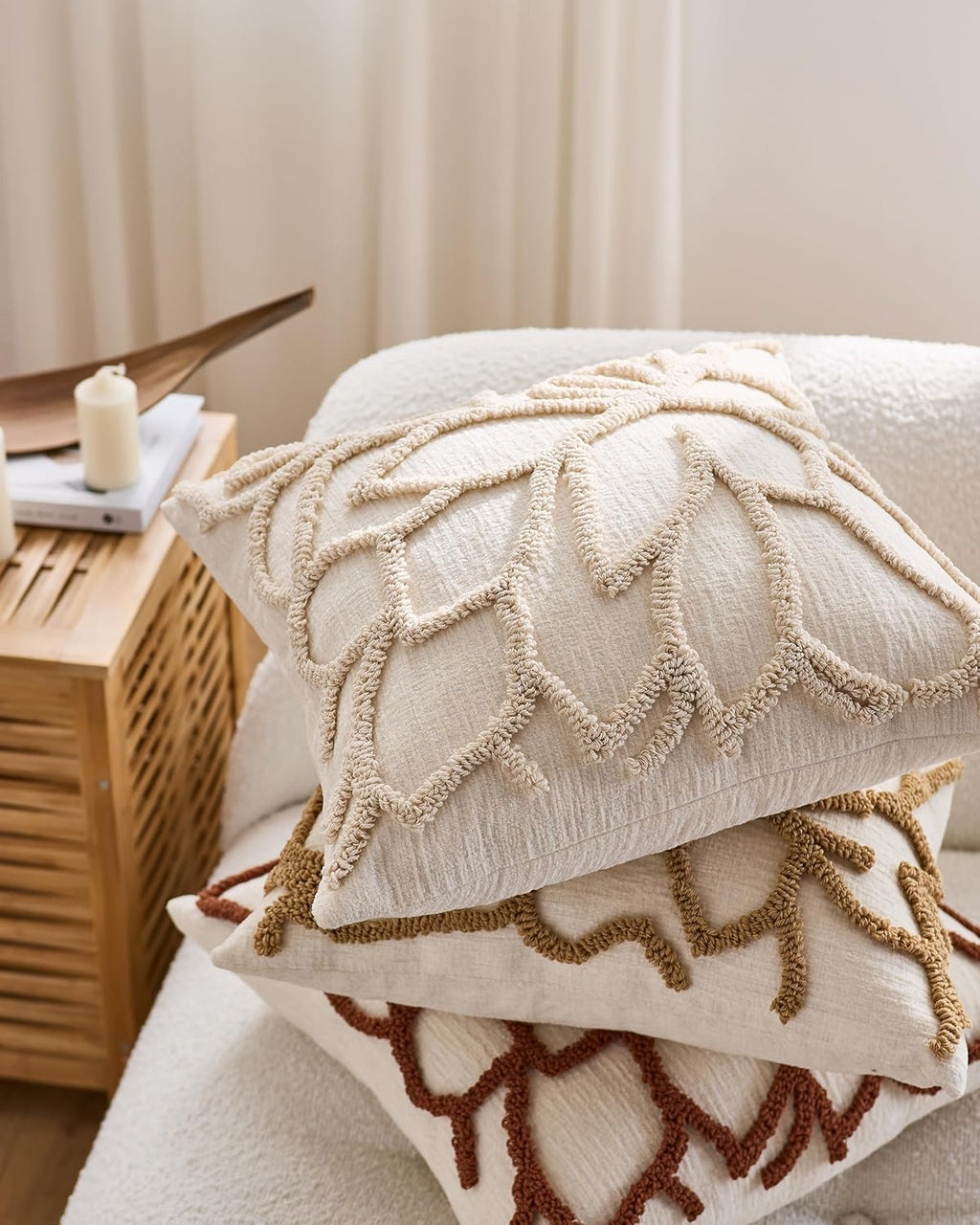Tufted Rose Cushion Covers - Twin-Pack - Beige, 45cm x 45cm