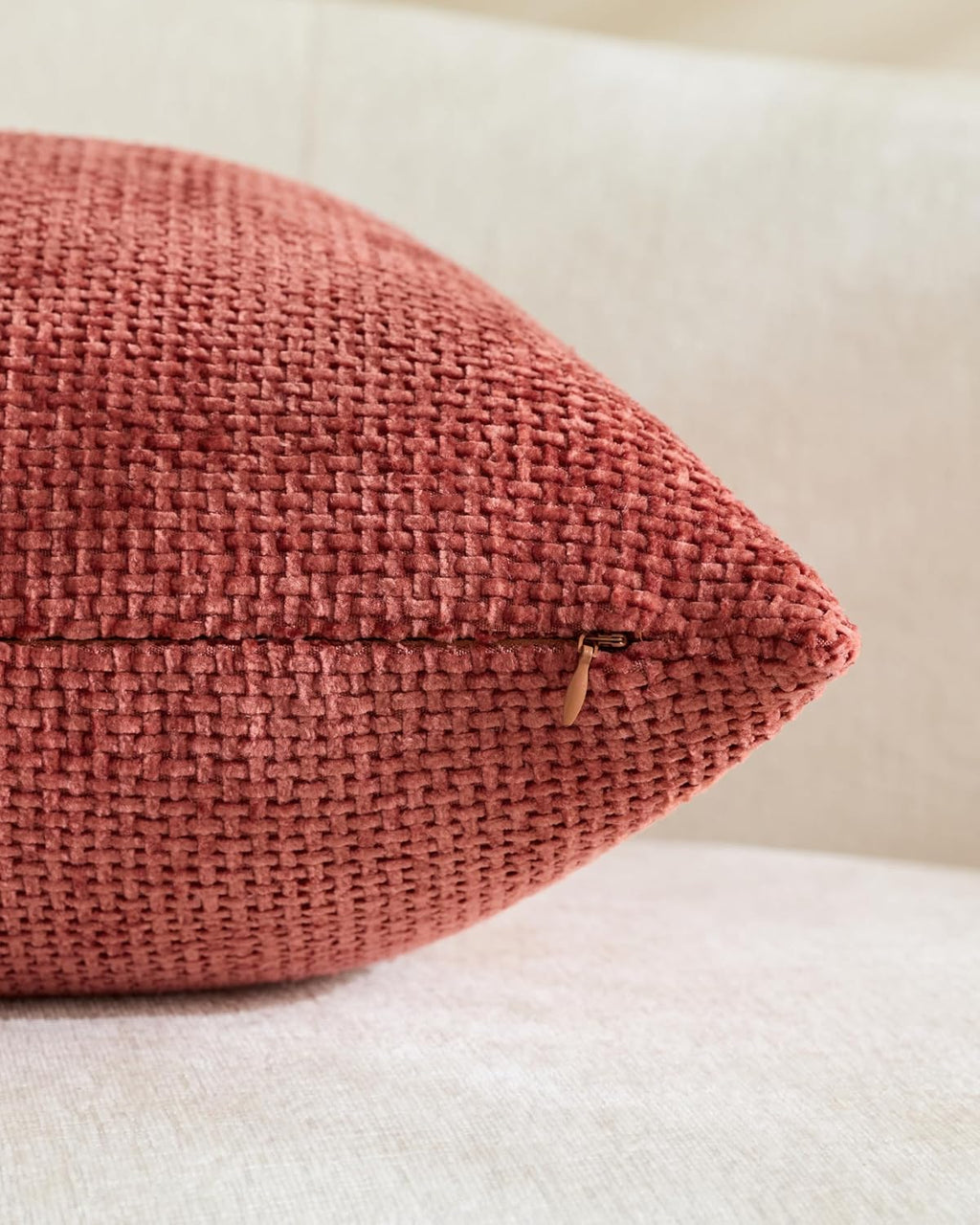 Chenille Grid Cushion Covers - Pack of 2 - Terracotta, 50cm x 50cm
