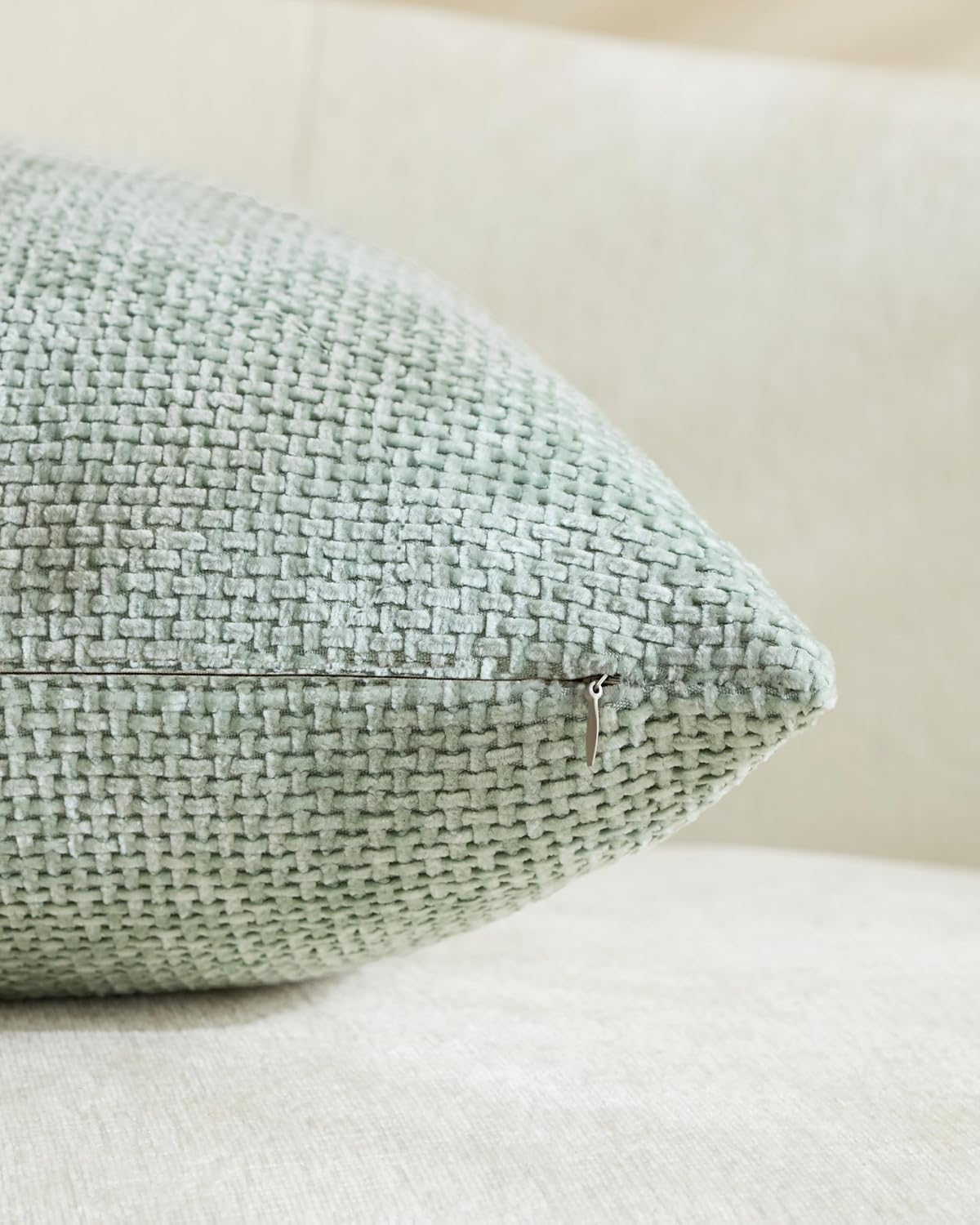 Chenille Grid Cushion Covers - Pack of 2 - Sage, 30cm x 50cm