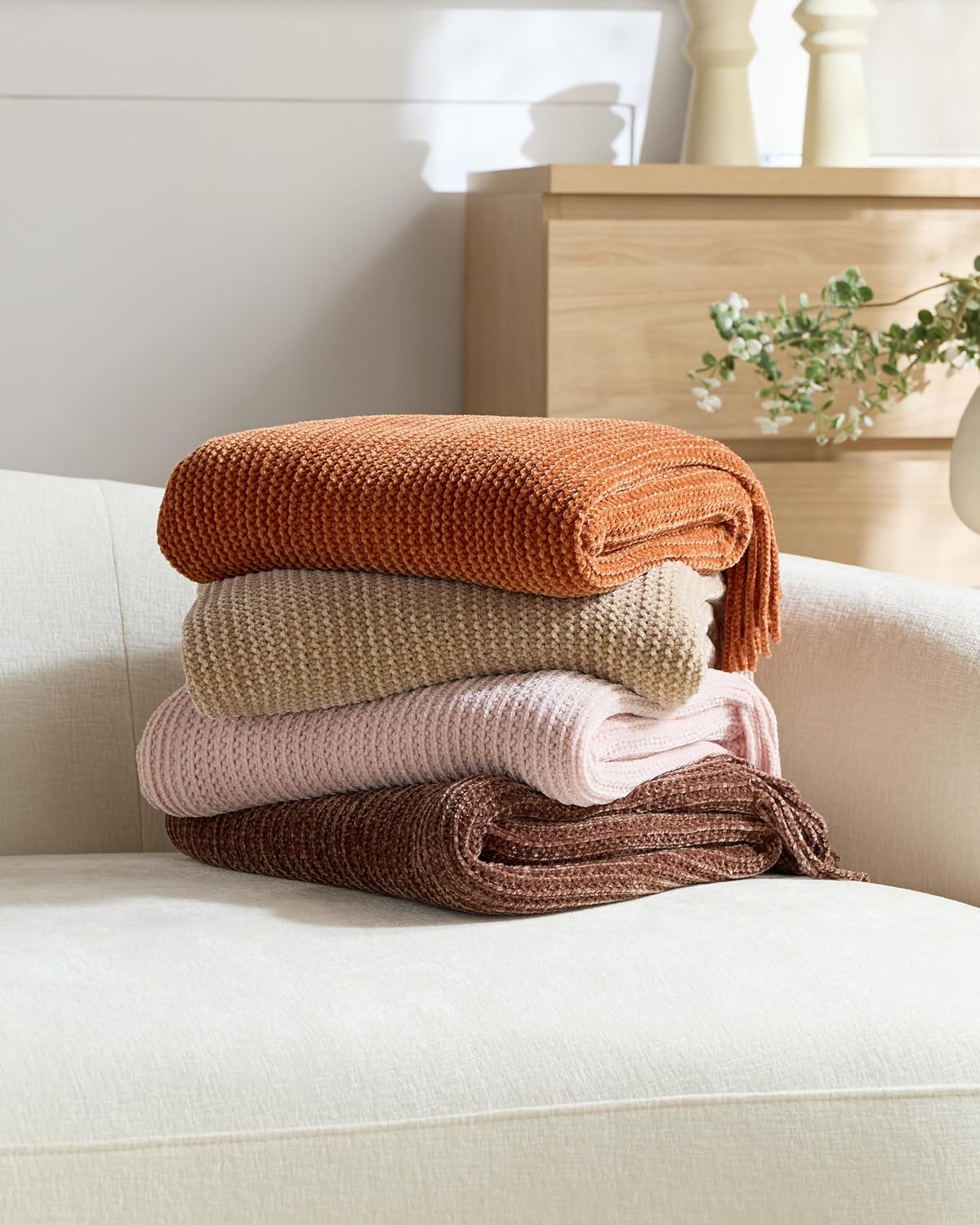 Chenille Knitted Throw - Natural, 130x170cm