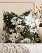 Vintage Floral Chenille Cushion Covers - Twin-Pack - Moss Green, 45cm x 45cm
