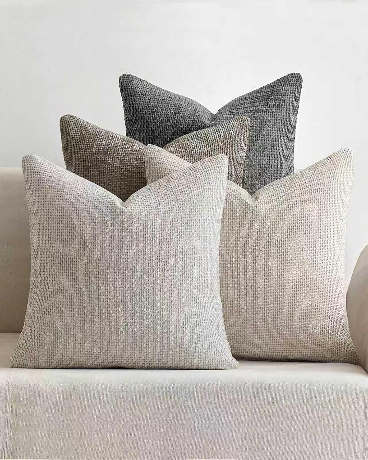 Chenille Grid Cushion Covers - Pack of 4 - Mix of Grey, 45cm x 45cm