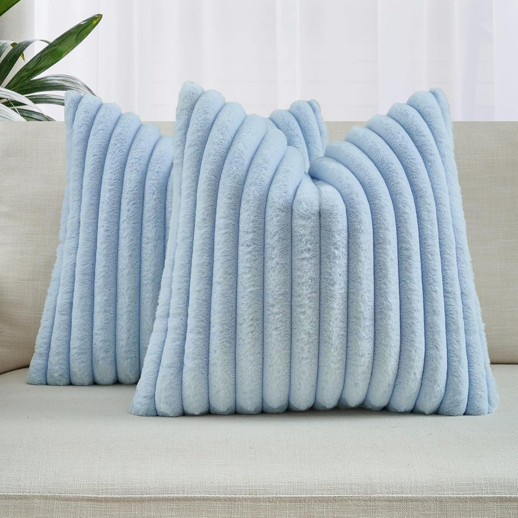 Faux Fur Cushion Covers - Twin-Pack - Sky - 45cm x 45cm