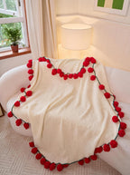 3-in-1 Round Rosebud Knit Throw - Red, 130cm Diameter