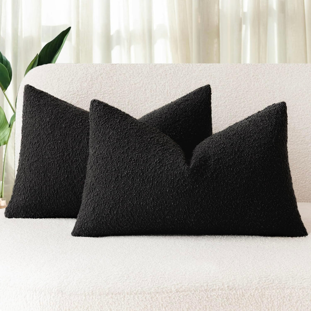 Bouclé Cushion Covers - Twin-Pack - Black - 30cm x 50cm