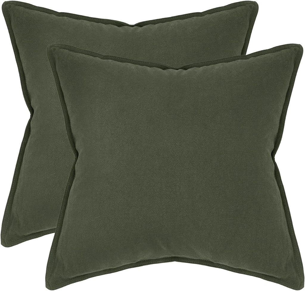 Linen-Cotton European Pillowcases - Soft & Breathable with Hidden Zipper Design - Khaki Green, 65x65cm
