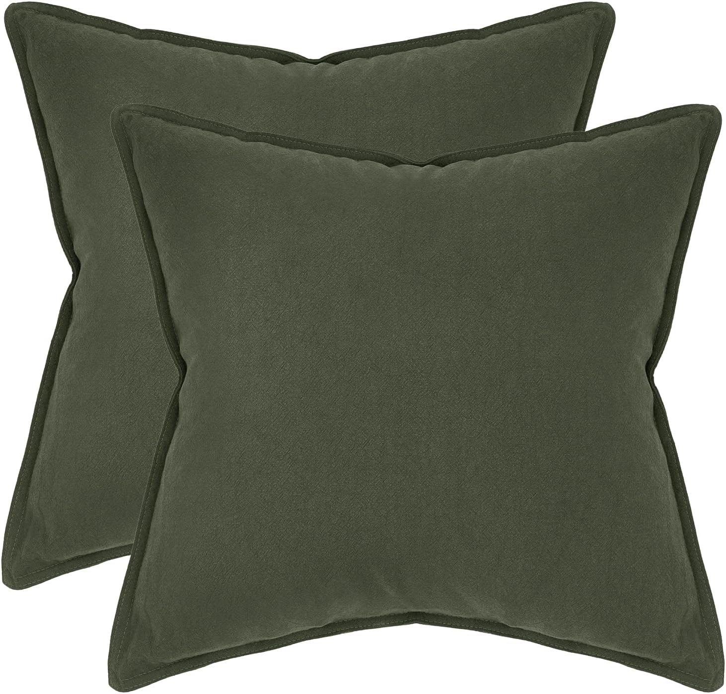 Linen-Cotton European Pillowcases - Soft & Breathable with Hidden Zipper Design - Khaki Green, 65x65cm