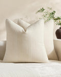 Linen Blend Striped Cushion Covers, Set of 2, Beige, 45x45cm
