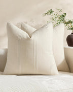 Linen Blend Striped Cushion Covers, Set of 2, Beige, 45x45cm