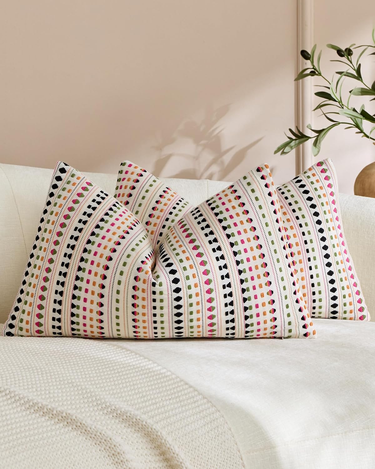 Bohemian Dot Woven Cushion Covers - Twin-Pack - Multicolour, 30cm x 50cm