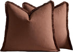 Linen-Cotton Cushion Covers with Tassels, Set of 2, Cocoa, 45x45cm