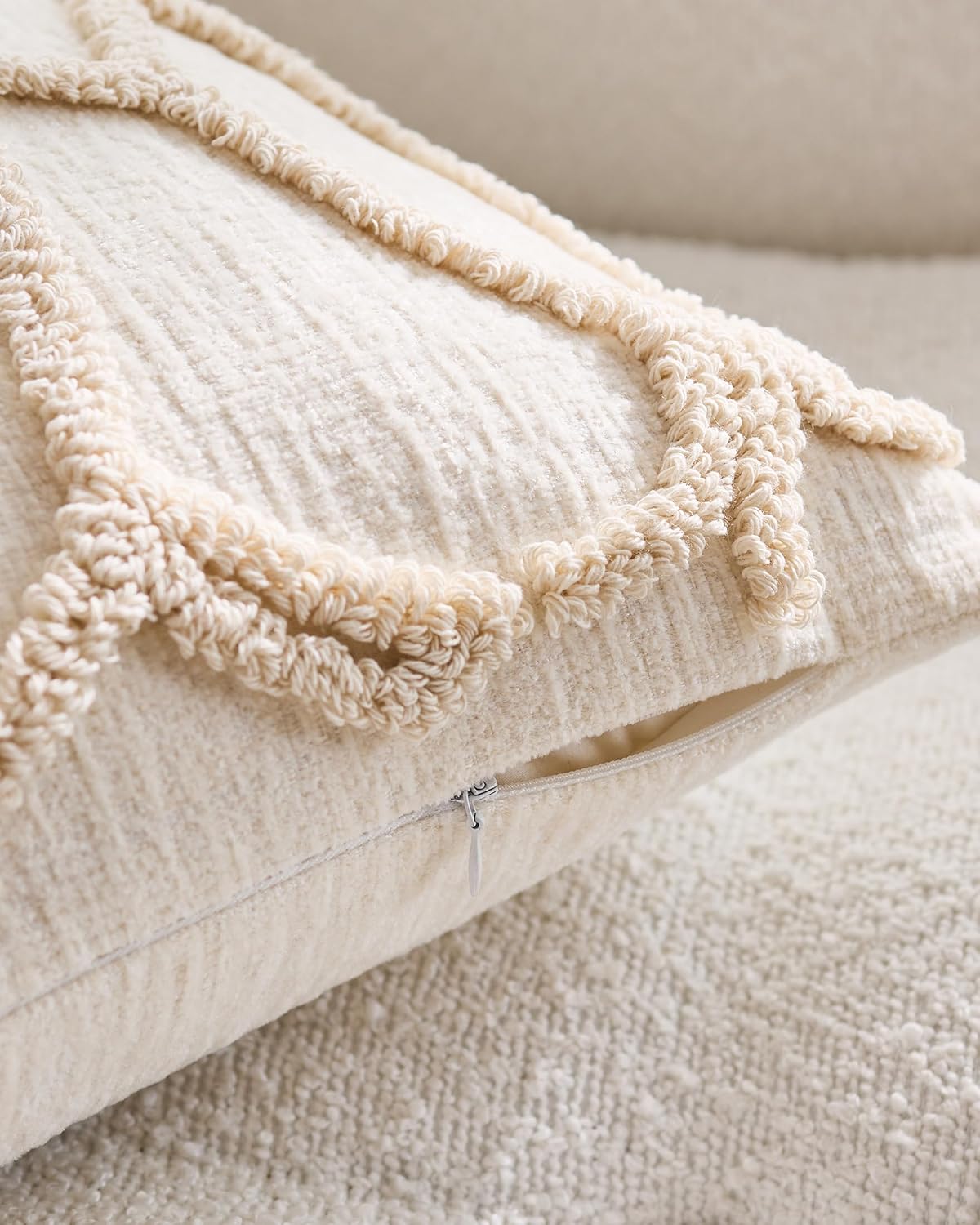 Tufted Rose Cushion Covers - Twin-Pack - Beige, 45cm x 45cm