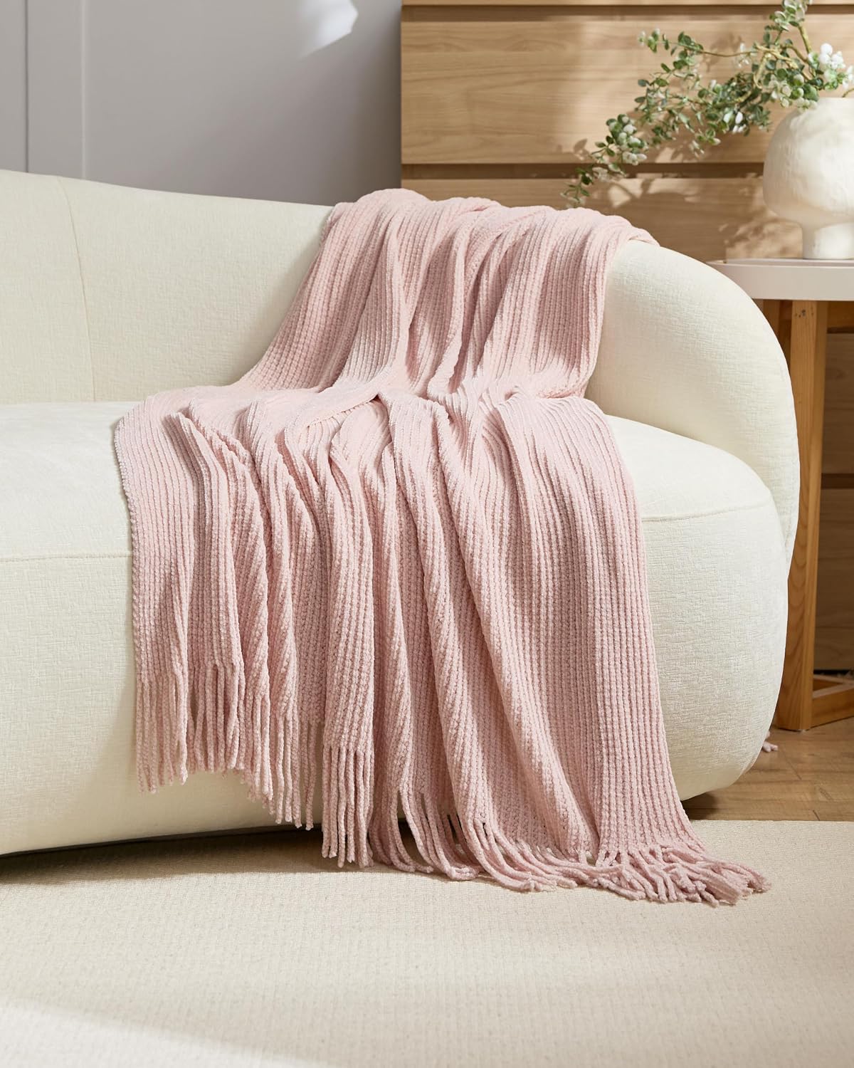 Chenille Knitted Throw - Pink, 130x170cm