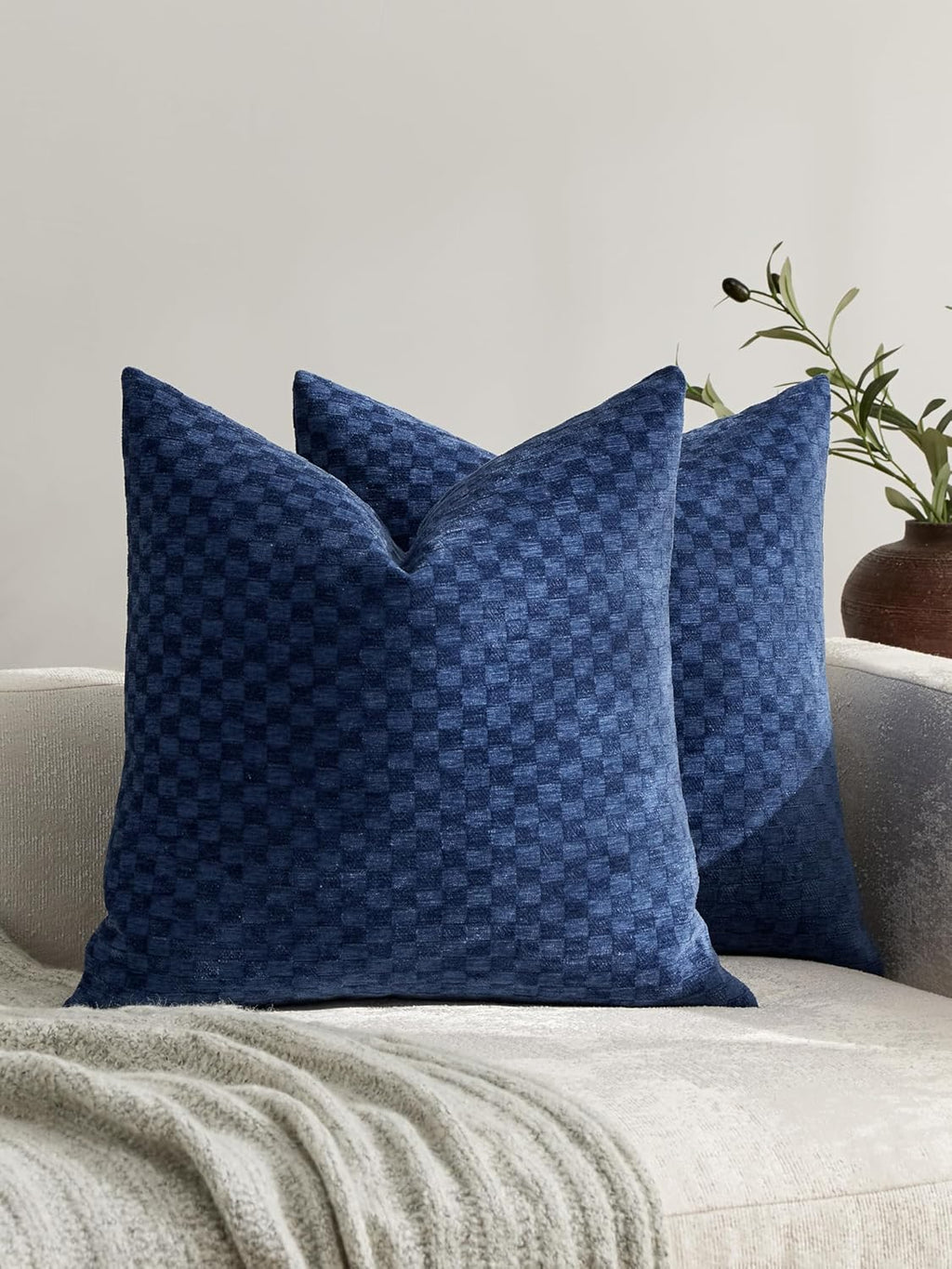 Chenille Waffle Cushion Covers - Twin-Pack - Navy Blue, 45cm x 45cm