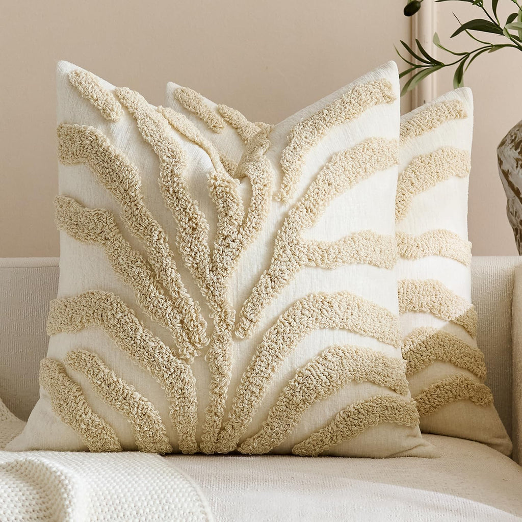 Tufted Leaf Cushion Covers - Twin-Pack - Ivory, 45cm x 45cm