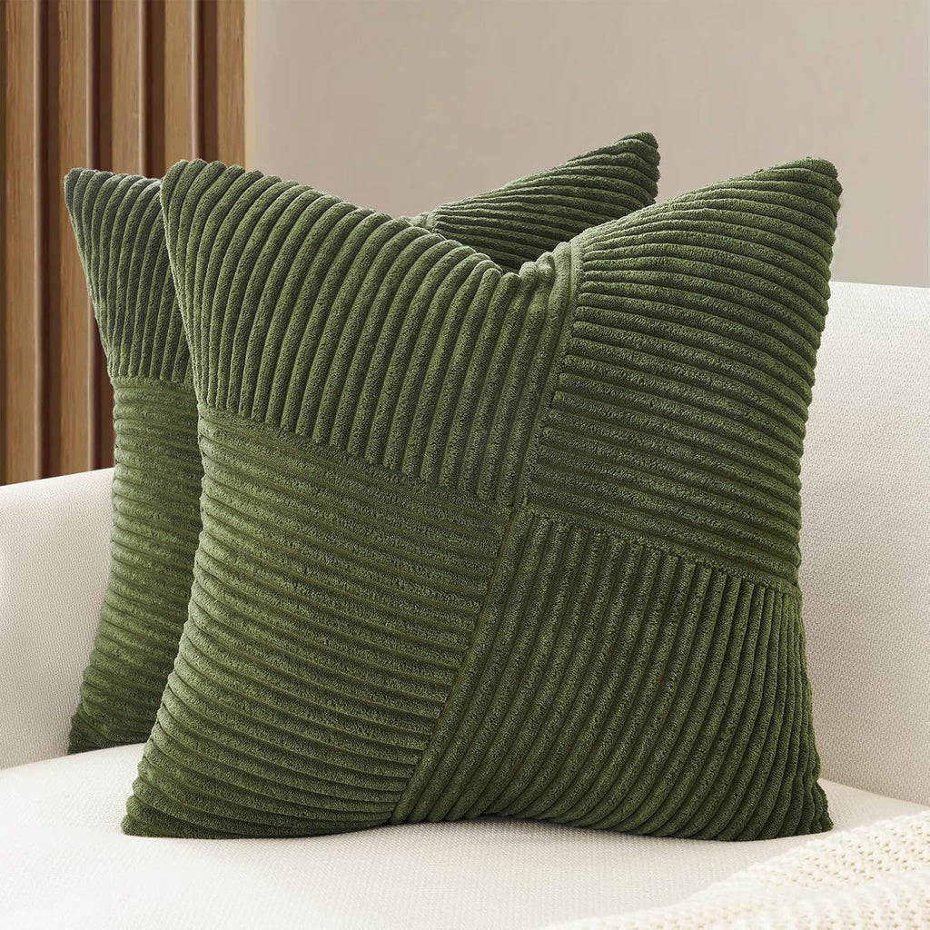 Corduroy Windmill-Inspired Cushion Covers - Twin-Pack - Olive Green - 45cm x 45cm