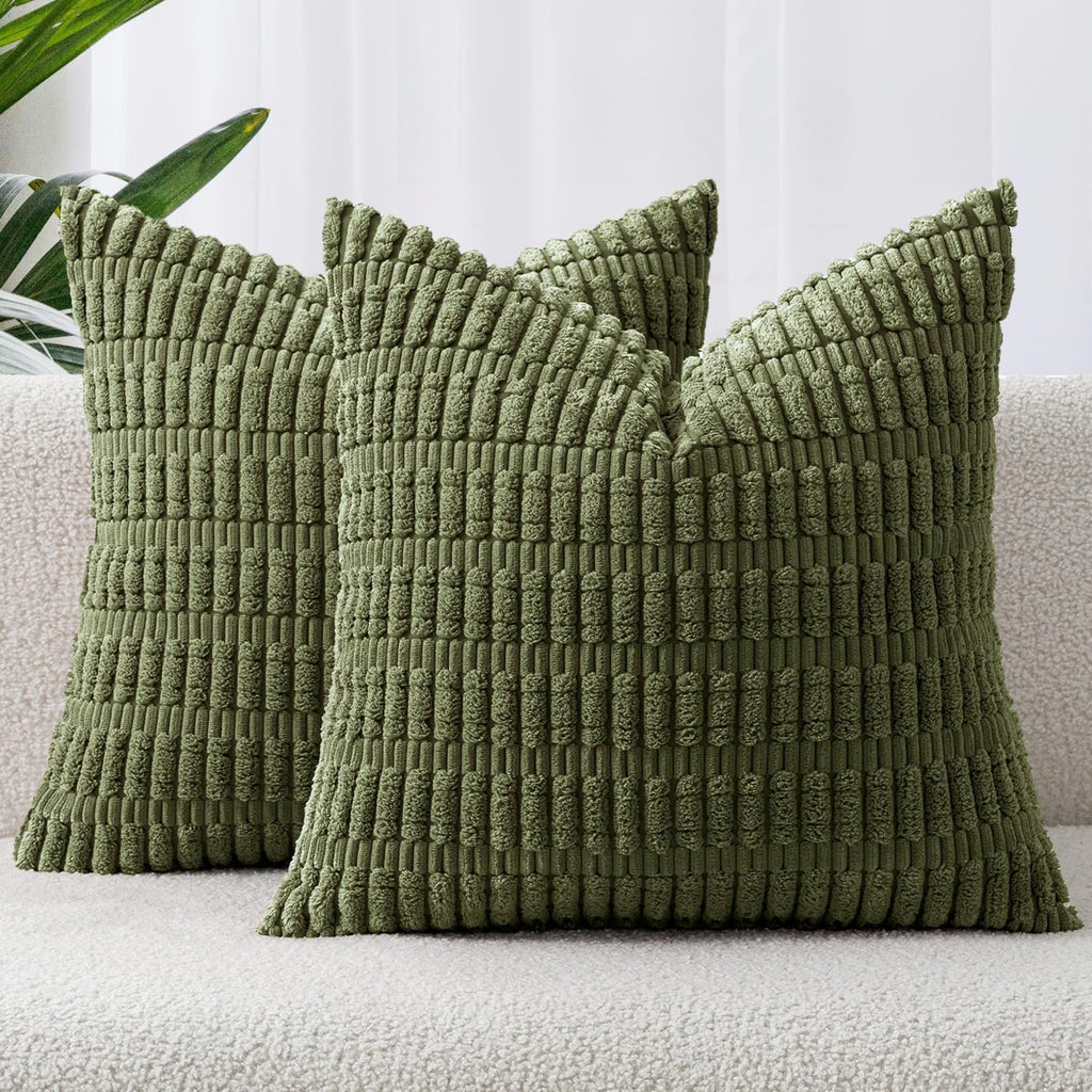 Boho Corduroy Cushion Covers - Twin-Pack - Olive Green - 45cm x 45cm
