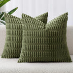 Boho Corduroy Cushion Covers - Twin-Pack - Olive Green - 45cm x 45cm