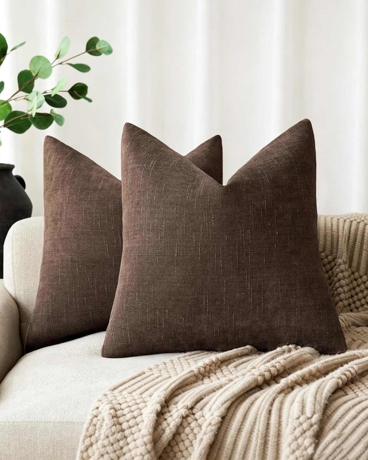 Chenille Haze-Textured Cushion Covers - Pack of 2 - Coffee, 50cm x 50cm