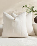 Linen Blend Striped Cushion Covers, Set of 2, Snow, 45x45cm