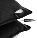 Linen-Cotton European Pillowcases - Soft & Breathable with Hidden Zipper Design - Black, 65x65cm